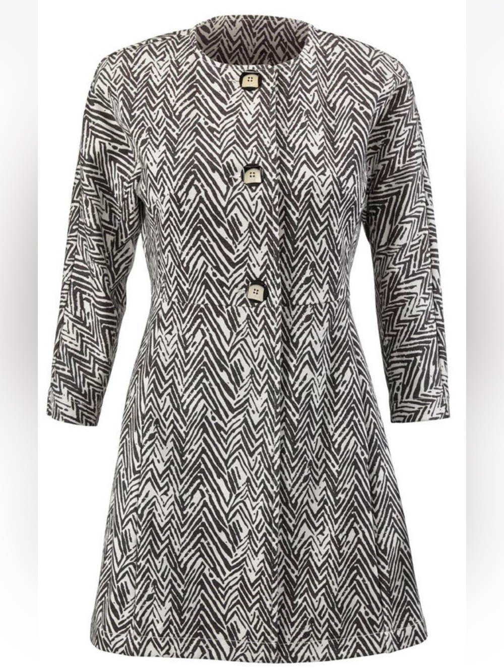 CAbi Black and White Zigzag Jacket with Gold Buttons